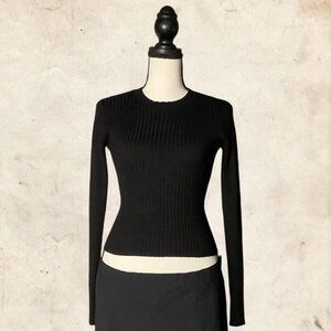 Black Ribbed Long Sleeve Top